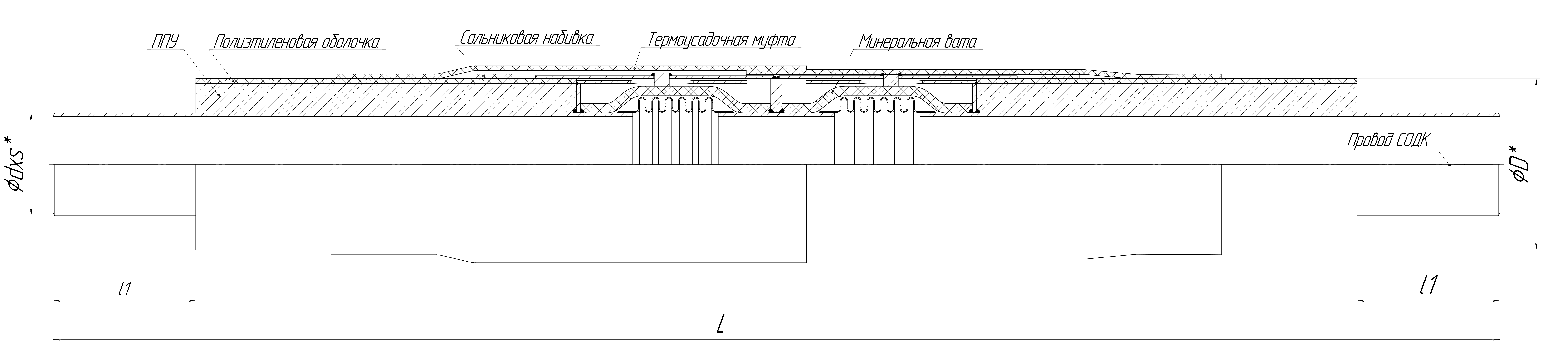 Компенсатор сильфонный 2СКУ.ППУ/ПЭ в ППУ изоляции с полиэтиленовой оболочкой с двумя сильфонами Компенсатор сильфонный 2СКУ.ППУ/ПЭ в ППУ изоляции с полиэтиленовой оболочкой с двумя сильфонами